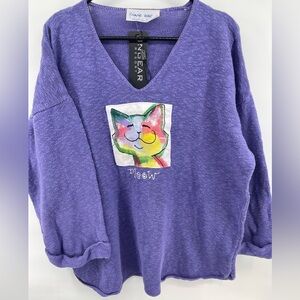 Crazy Cat Lady Water Color NWT Womens Oversized Sweater by Diane Wat USA Meow